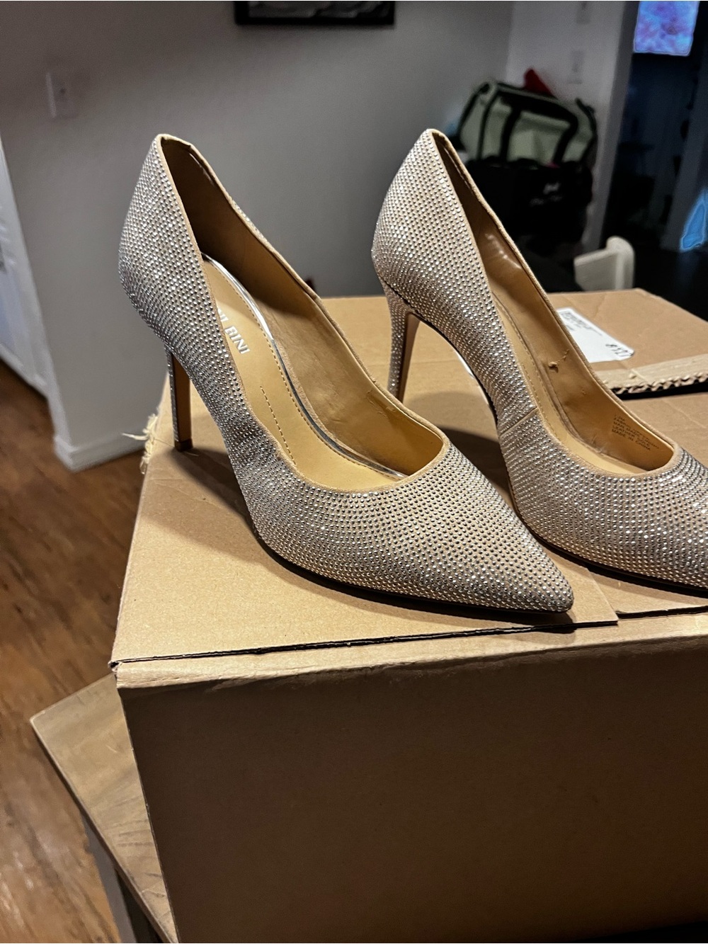 Gianni Bini Champagne Sparkle Pointed Heel Pumps